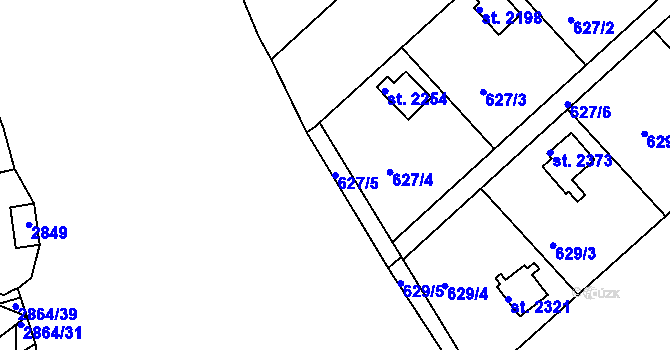Parcela st. 627/5 v KÚ Sezimovo Ústí, Katastrální mapa