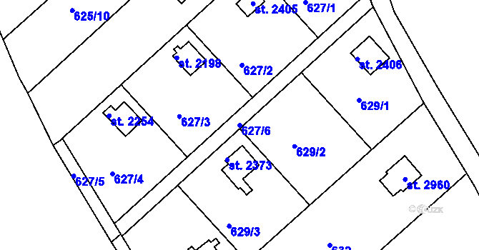 Parcela st. 627/6 v KÚ Sezimovo Ústí, Katastrální mapa