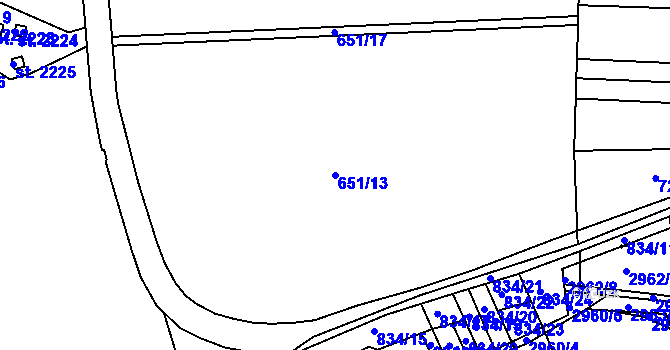 Parcela st. 651/13 v KÚ Sezimovo Ústí, Katastrální mapa