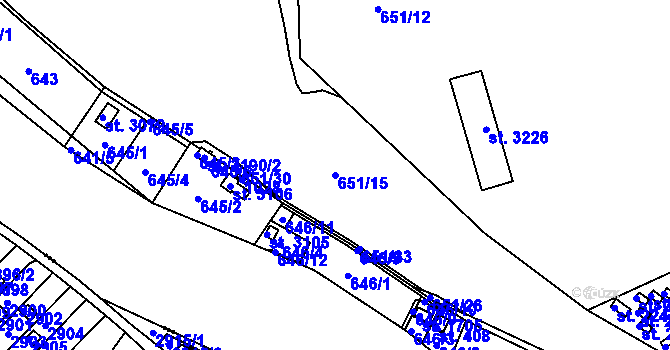 Parcela st. 651/15 v KÚ Sezimovo Ústí, Katastrální mapa