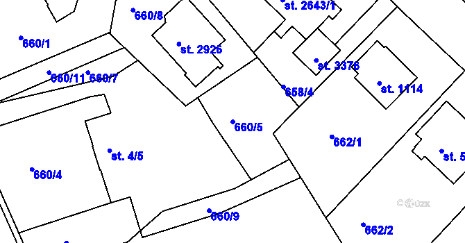 Parcela st. 660/5 v KÚ Sezimovo Ústí, Katastrální mapa