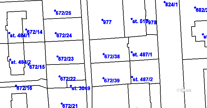 Parcela st. 672/38 v KÚ Sezimovo Ústí, Katastrální mapa