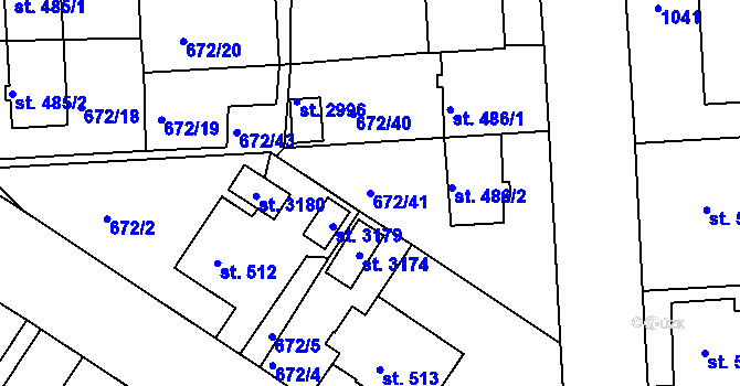 Parcela st. 672/41 v KÚ Sezimovo Ústí, Katastrální mapa