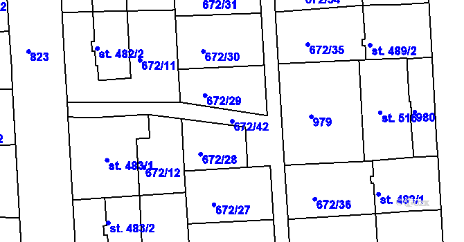 Parcela st. 672/42 v KÚ Sezimovo Ústí, Katastrální mapa