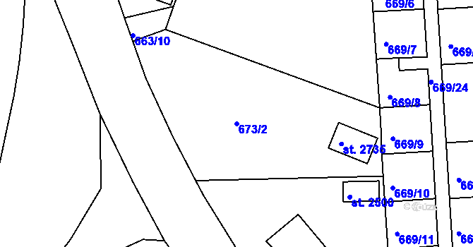 Parcela st. 673/2 v KÚ Sezimovo Ústí, Katastrální mapa