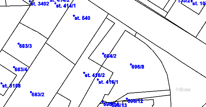Parcela st. 684/2 v KÚ Sezimovo Ústí, Katastrální mapa
