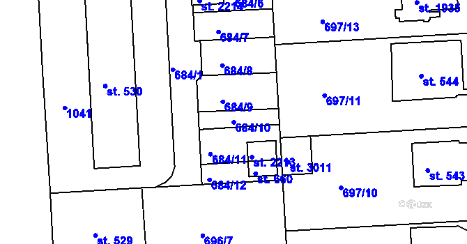 Parcela st. 684/10 v KÚ Sezimovo Ústí, Katastrální mapa
