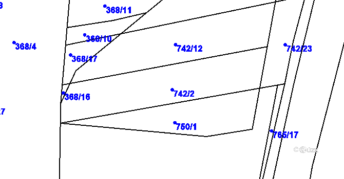 Parcela st. 742/2 v KÚ Sezimovo Ústí, Katastrální mapa