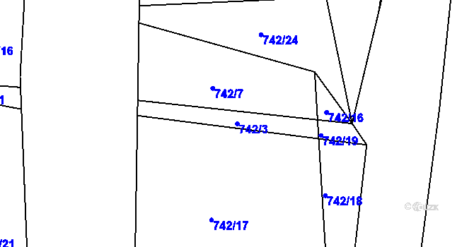Parcela st. 742/3 v KÚ Sezimovo Ústí, Katastrální mapa