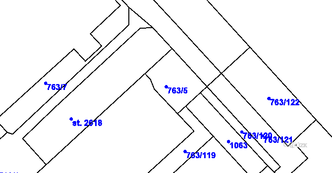Parcela st. 763/5 v KÚ Sezimovo Ústí, Katastrální mapa