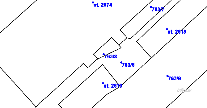 Parcela st. 763/8 v KÚ Sezimovo Ústí, Katastrální mapa