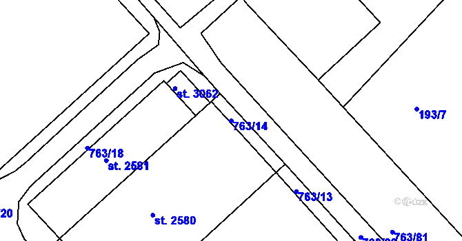 Parcela st. 763/14 v KÚ Sezimovo Ústí, Katastrální mapa