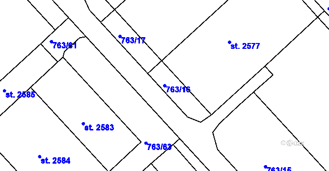 Parcela st. 763/16 v KÚ Sezimovo Ústí, Katastrální mapa