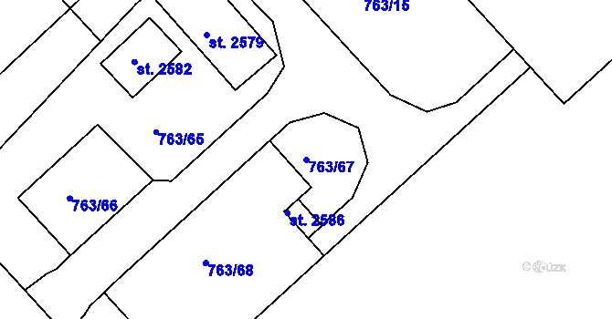Parcela st. 763/67 v KÚ Sezimovo Ústí, Katastrální mapa