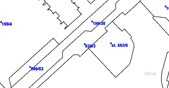 Parcela st. 835/3 v KÚ Sezimovo Ústí, Katastrální mapa