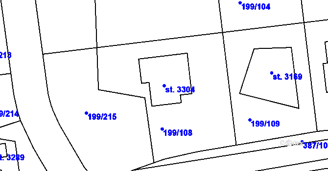Parcela st. 3304 v KÚ Sezimovo Ústí, Katastrální mapa