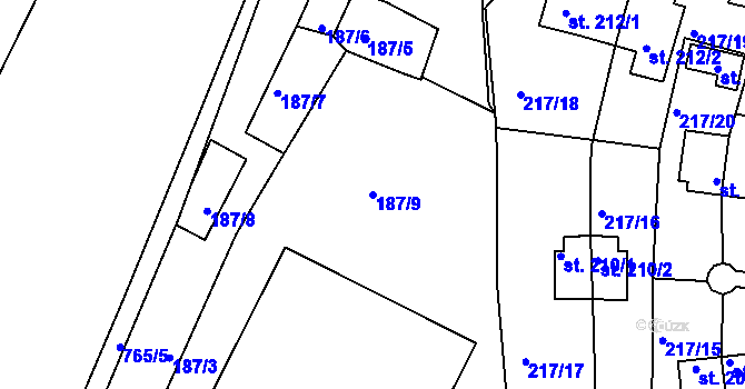 Parcela st. 187/9 v KÚ Sezimovo Ústí, Katastrální mapa