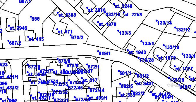 Parcela st. 819/1 v KÚ Sezimovo Ústí, Katastrální mapa