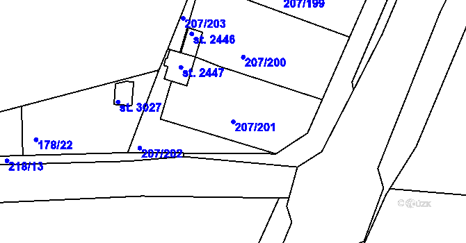 Parcela st. 207/201 v KÚ Sezimovo Ústí, Katastrální mapa