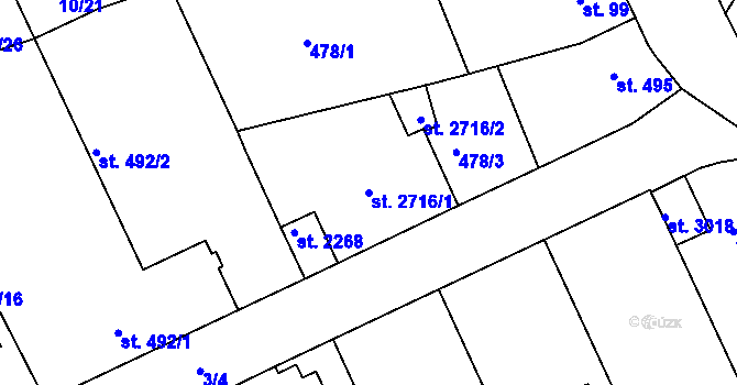 Parcela st. 2716/1 v KÚ Sezimovo Ústí, Katastrální mapa