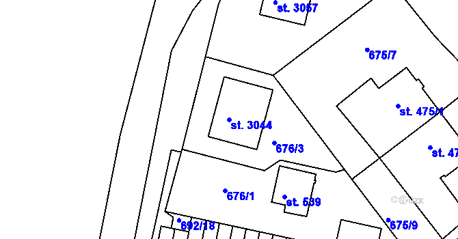 Parcela st. 3044 v KÚ Sezimovo Ústí, Katastrální mapa
