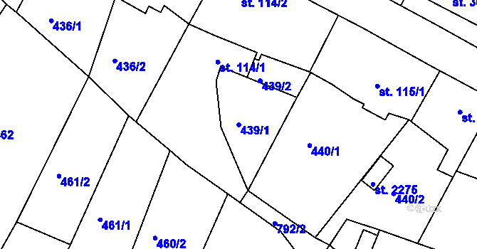 Parcela st. 439/1 v KÚ Sezimovo Ústí, Katastrální mapa