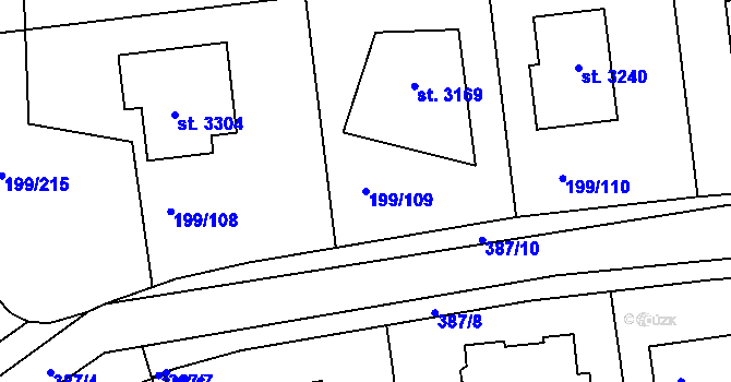 Parcela st. 199/109 v KÚ Sezimovo Ústí, Katastrální mapa