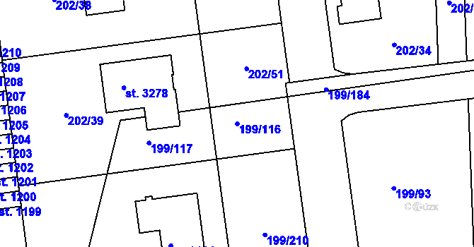 Parcela st. 199/116 v KÚ Sezimovo Ústí, Katastrální mapa