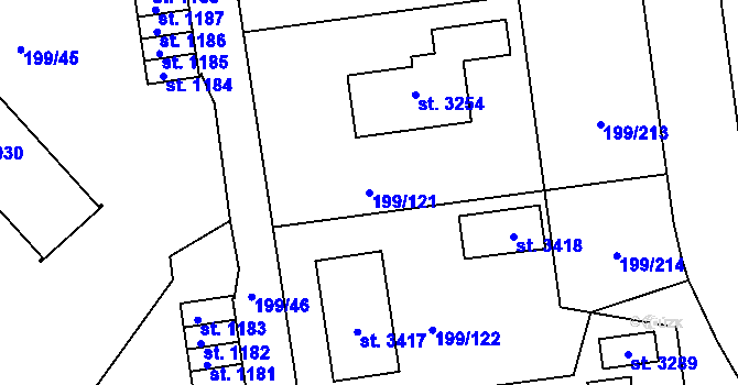 Parcela st. 199/121 v KÚ Sezimovo Ústí, Katastrální mapa