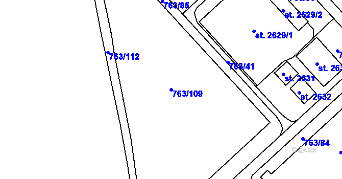 Parcela st. 763/109 v KÚ Sezimovo Ústí, Katastrální mapa
