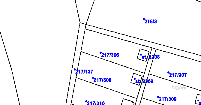 Parcela st. 217/306 v KÚ Sezimovo Ústí, Katastrální mapa