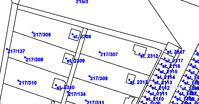 Parcela st. 217/307 v KÚ Sezimovo Ústí, Katastrální mapa