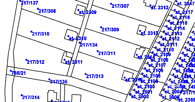 Parcela st. 217/311 v KÚ Sezimovo Ústí, Katastrální mapa