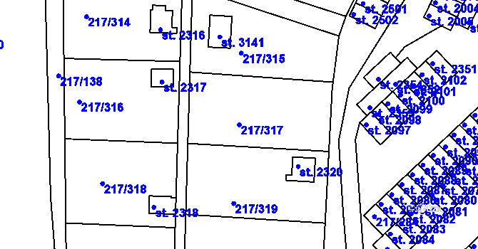 Parcela st. 217/317 v KÚ Sezimovo Ústí, Katastrální mapa