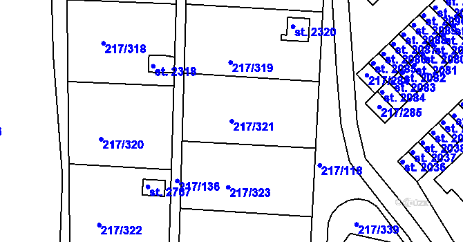 Parcela st. 217/321 v KÚ Sezimovo Ústí, Katastrální mapa
