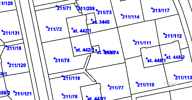 Parcela st. 442/3 v KÚ Sezimovo Ústí, Katastrální mapa