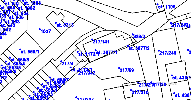 Parcela st. 3077/1 v KÚ Sezimovo Ústí, Katastrální mapa