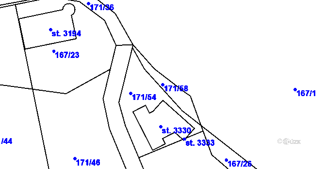 Parcela st. 171/58 v KÚ Sezimovo Ústí, Katastrální mapa