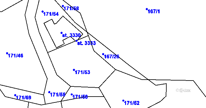 Parcela st. 167/26 v KÚ Sezimovo Ústí, Katastrální mapa