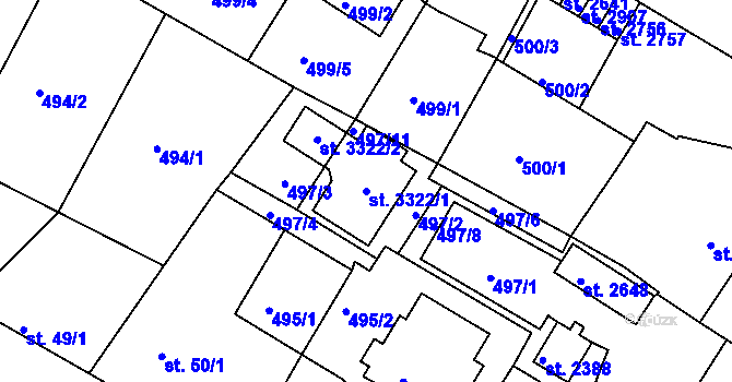 Parcela st. 3322/1 v KÚ Sezimovo Ústí, Katastrální mapa