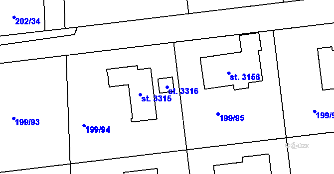 Parcela st. 3316 v KÚ Sezimovo Ústí, Katastrální mapa
