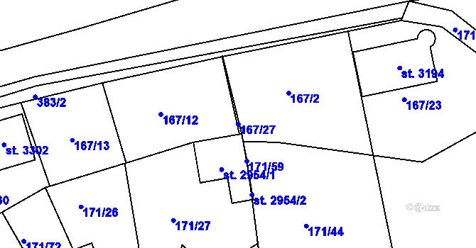 Parcela st. 167/27 v KÚ Sezimovo Ústí, Katastrální mapa