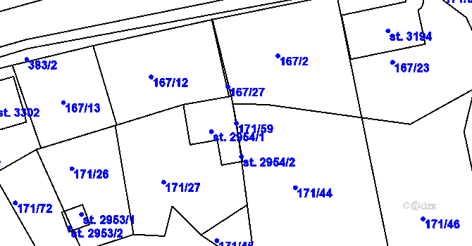 Parcela st. 171/59 v KÚ Sezimovo Ústí, Katastrální mapa