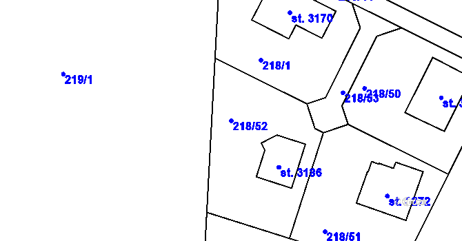 Parcela st. 218/52 v KÚ Sezimovo Ústí, Katastrální mapa