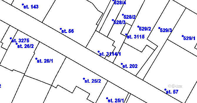 Parcela st. 3114/1 v KÚ Sezimovo Ústí, Katastrální mapa