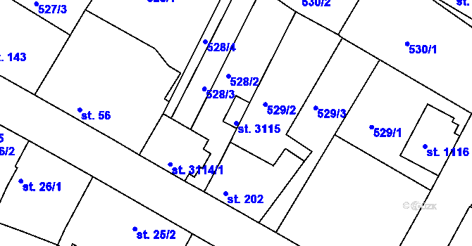 Parcela st. 3115 v KÚ Sezimovo Ústí, Katastrální mapa