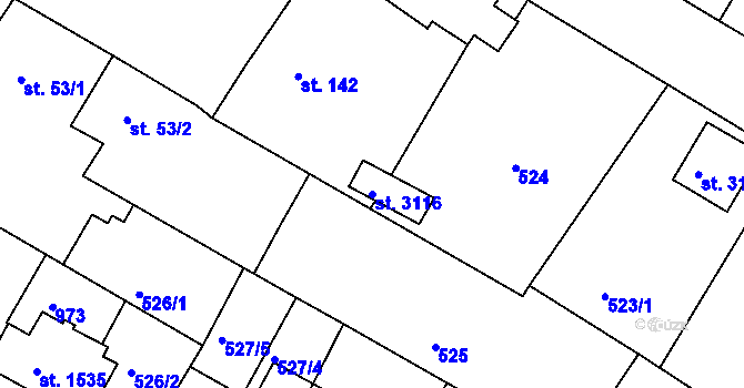 Parcela st. 3116 v KÚ Sezimovo Ústí, Katastrální mapa