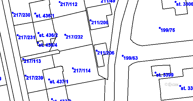 Parcela st. 211/206 v KÚ Sezimovo Ústí, Katastrální mapa