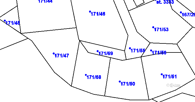 Parcela st. 171/69 v KÚ Sezimovo Ústí, Katastrální mapa