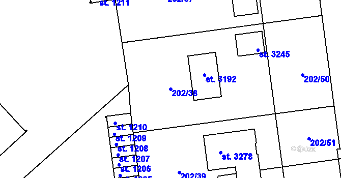 Parcela st. 202/38 v KÚ Sezimovo Ústí, Katastrální mapa